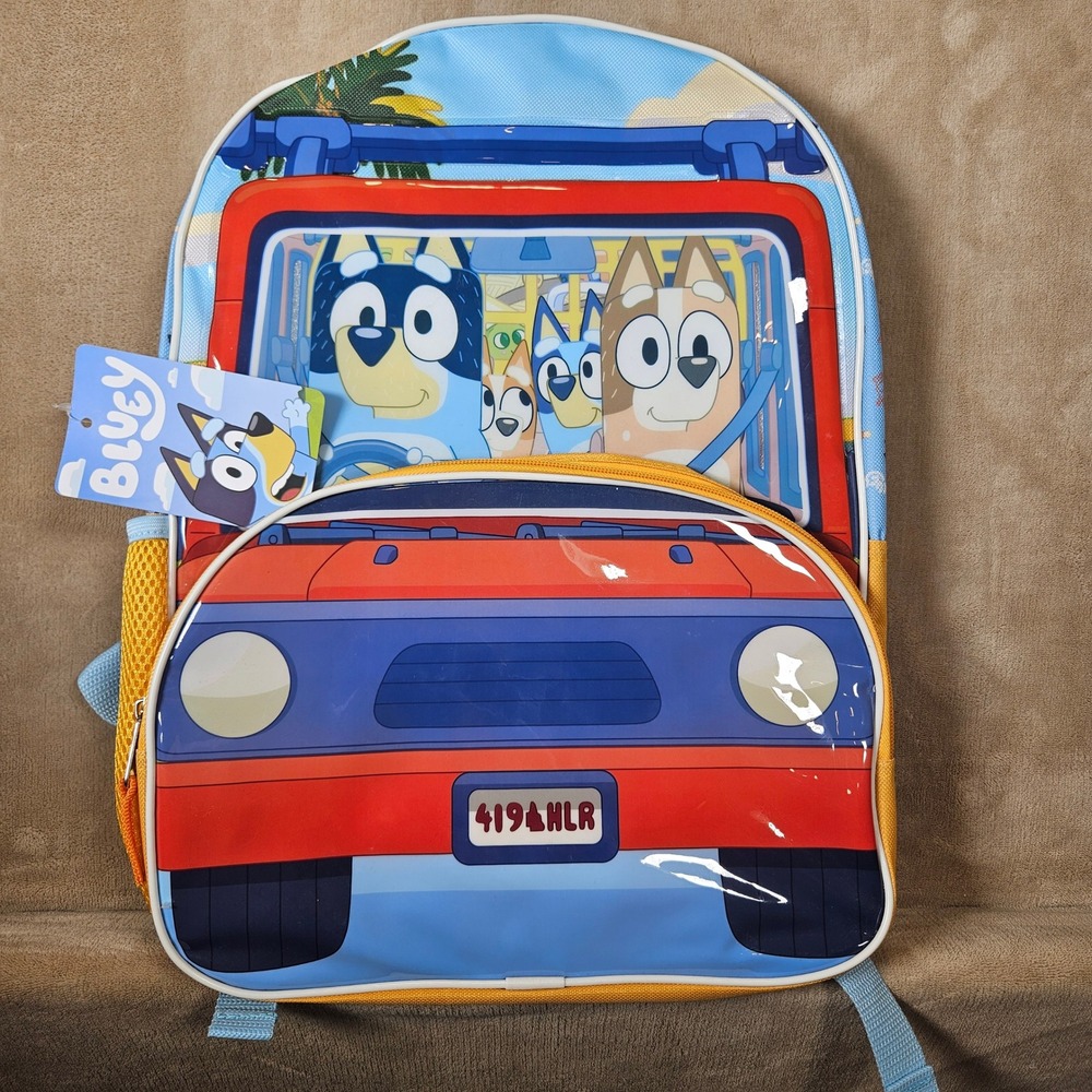 Bluey Heeler Family Car Kids Backpack Blue Red BFCF69RS School Bag NWT 16in